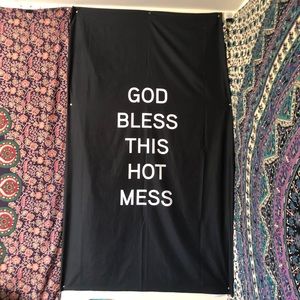 Black “God Bless This Hot Mess” Tapestry